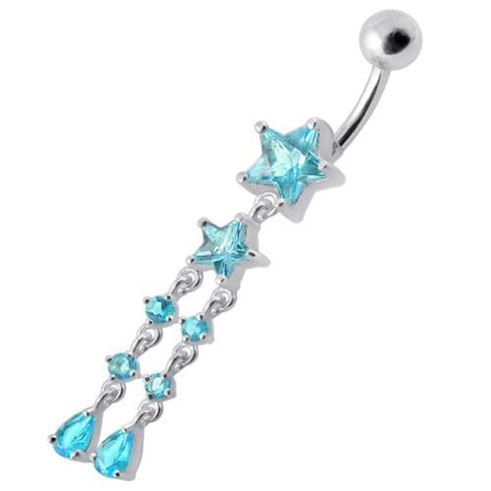 Fancy CZ Jeweled Multi Moving Star Dangling Navel Body Jewelry Ring