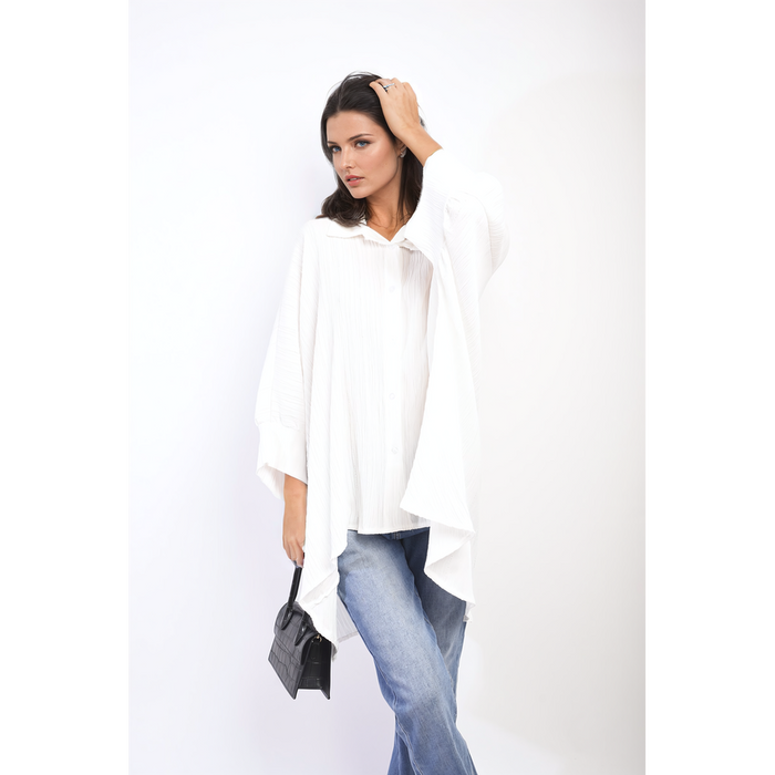 Angela Oversized Button Front Top - Stylish & Versatile Long Sleeve Shirt