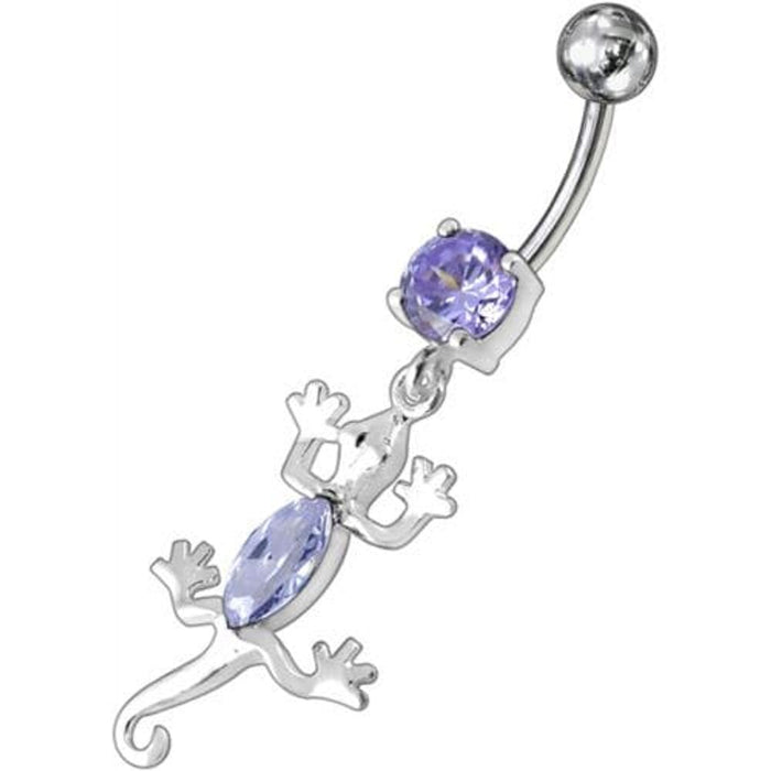 Fancy Jeweled Lizard Dangling Curved Bar Belly Ring Body Jewelry