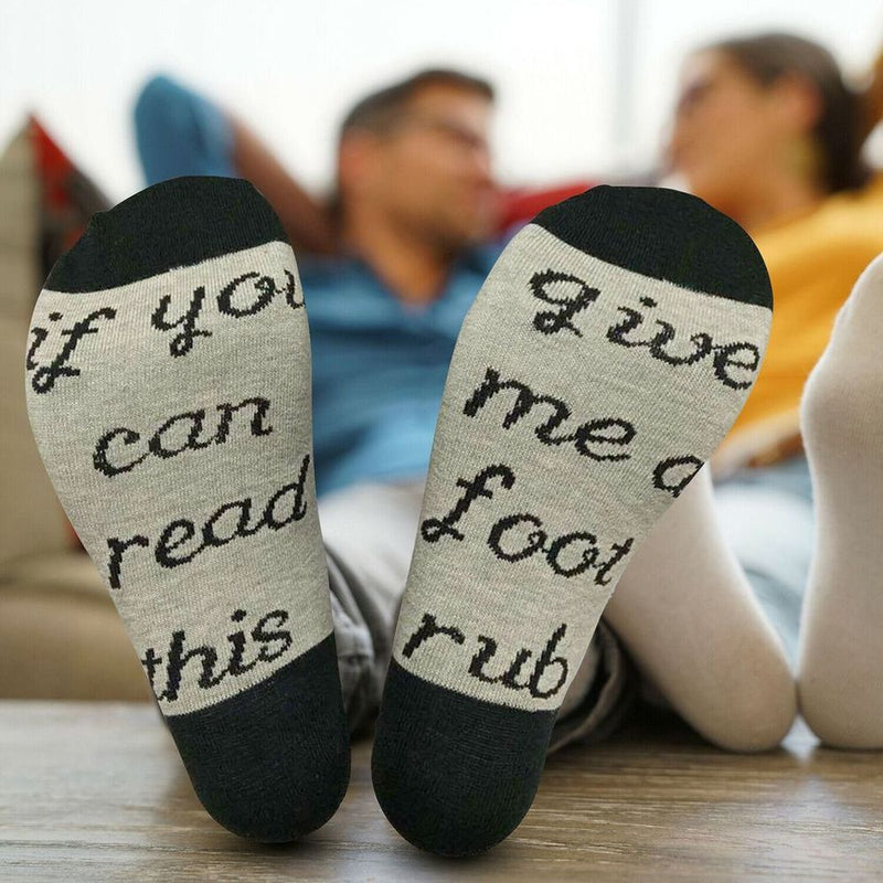 Flo Socks Funny Socks Fashionable and Warm with Anti-Slip Slogan Message Joke, Fits Size 4-7 UK, If You Can Read This Give Me a Foot Rub Grey