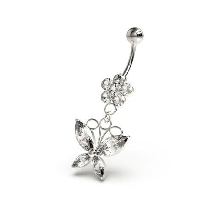 Flower with Dangling butterfly Navel Belly Piercing