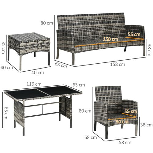 Outsunny Rattan Garden Furniture Sofa Set, 2 Armchairs 2 Footstools Table Grey