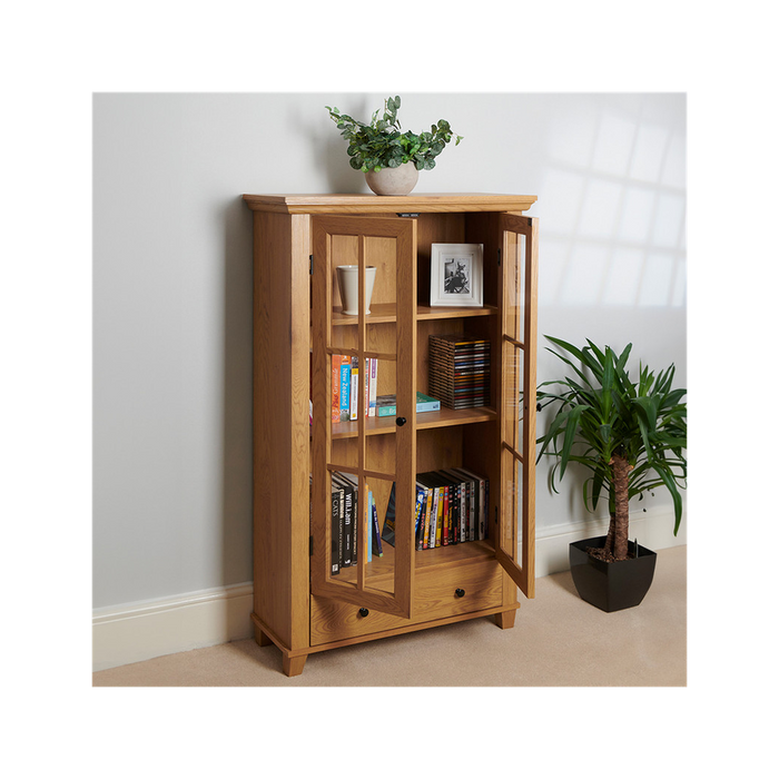 Stylish Oak Storage Cabinet - Secure & Spacious - Adjustable Shelves, Drawer - Easy Assembly - H132.5 W76cm D30cm