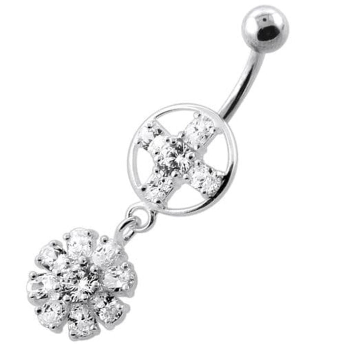 Jeweled Flower Hanging Navel Belly Bar