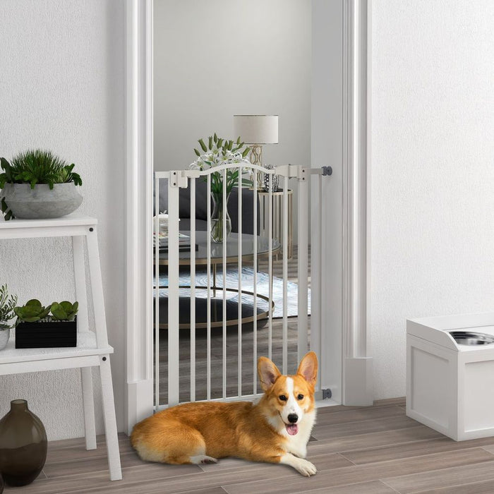 Premium PawHut Adjustable Pet Gate - Safety Barrier with Auto-Close Door | Quality Metal Construction | Fits 74-80cm - White