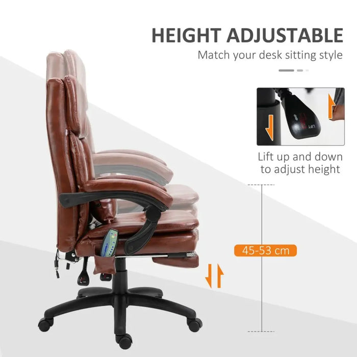 Ergonomic Office Chair w/ 7 Massage Points Headrest Armrest Footrest Brown