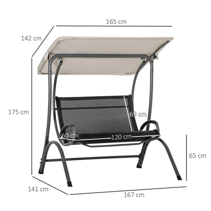 2 Seater Garden Swing Seat Double Bed Adjustable Tilting Canopy, Beige