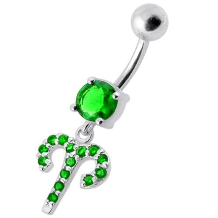 Fancy Multi Stones Jeweled Non Moving Dangling SS Bar Belly Ring