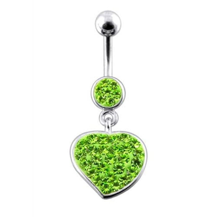 Fancy Jeweled Heart Dangling Navel Ring Body Jewelry