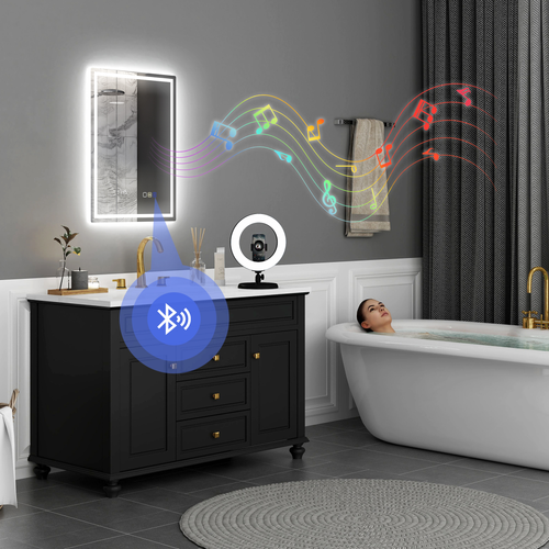 HOMCOM 500 x 700 mm Bathroom Mirror with Bluetooth Clock Lights Demister Pad
