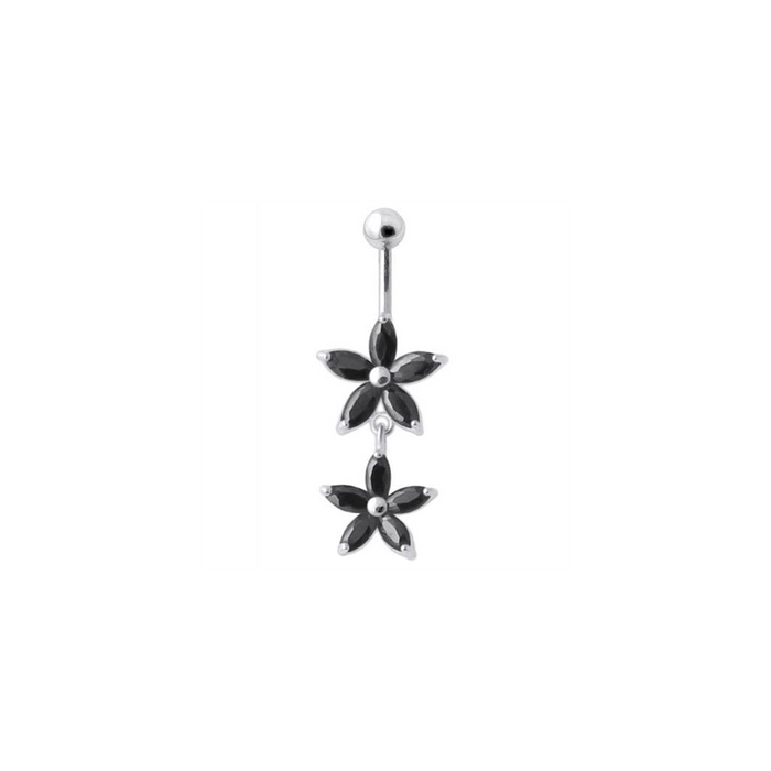 Jeweled Multi Flower Silver Dangling Belly Button Ring