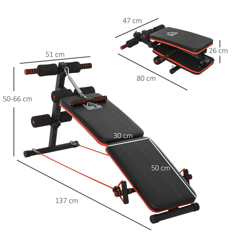 HOMCOM Sit Up Bench Core Workout Adjustable Thigh Support Foldable for Home Gym w/Arm Pulling Rope Black
