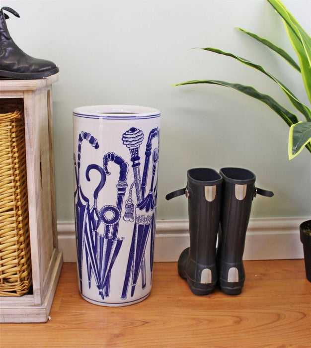 Vintage Blue & White Umbrella Stand, Stylish & Durable