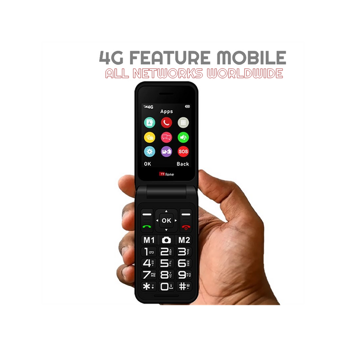 TTfone Flip 4G Mobile: Big Button, Emergency Assistance, USB C Cable, GiffGaff Pay As You Go