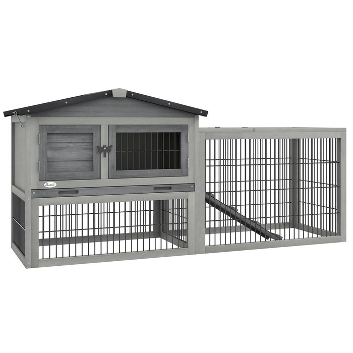 Pawhut Rabbit Hutch Pet House Outdoor Run Design w/ Water-Resistant Paint Ramp