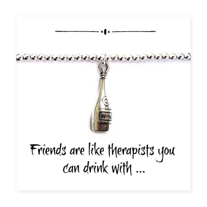 Fun Friends Wine Bottle Charm Bracelet - Best Quality, Message Card, Black Gift Box