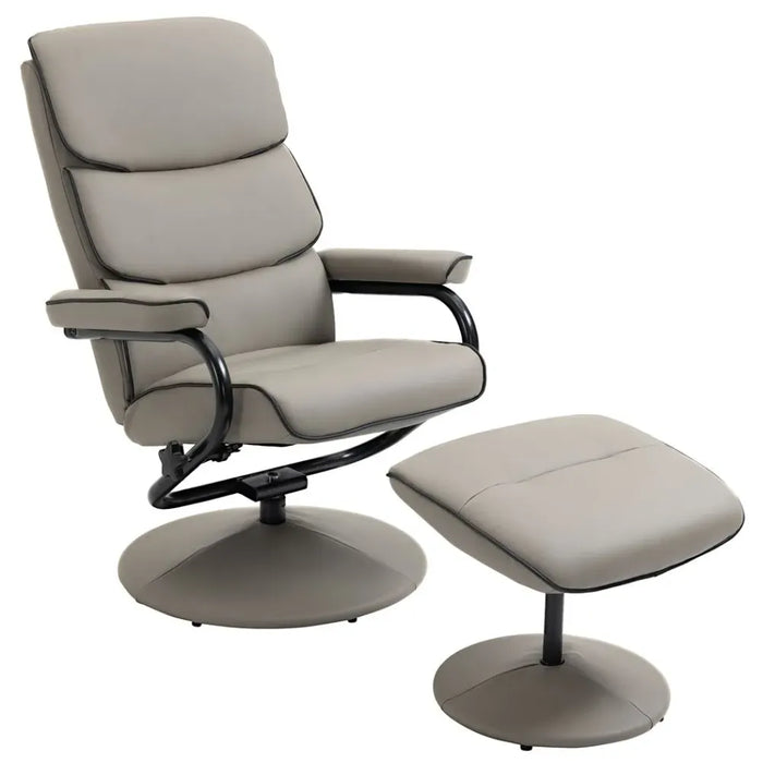 Faux Leather Recliner Chair w/ Ottoman, 135  Adjustable Backrest & Thick Padding