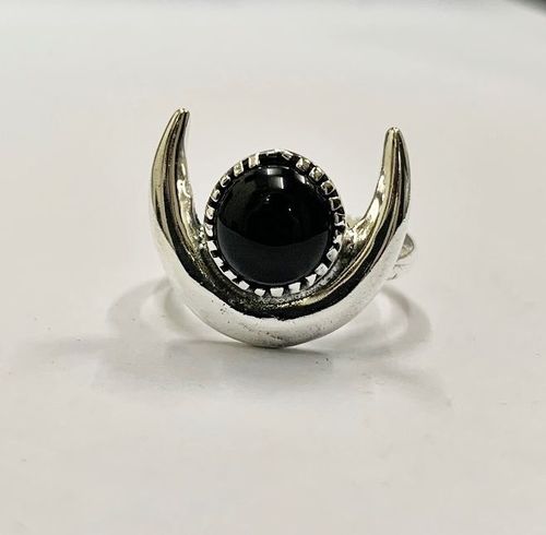 Halo Half Moon Ring, Black Agate