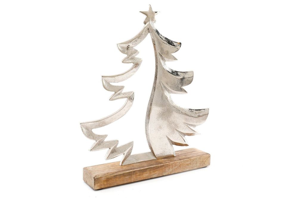 Contemporary Silver Metal Tree On Wood Base