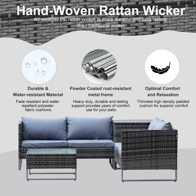 Outdoor Rattan Furniture Set | 4-Piece | PE Rattan | Mixed Grey