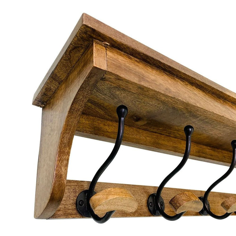 Premium 5-Hook Solid Mango Wood Coat Rack - 71cm