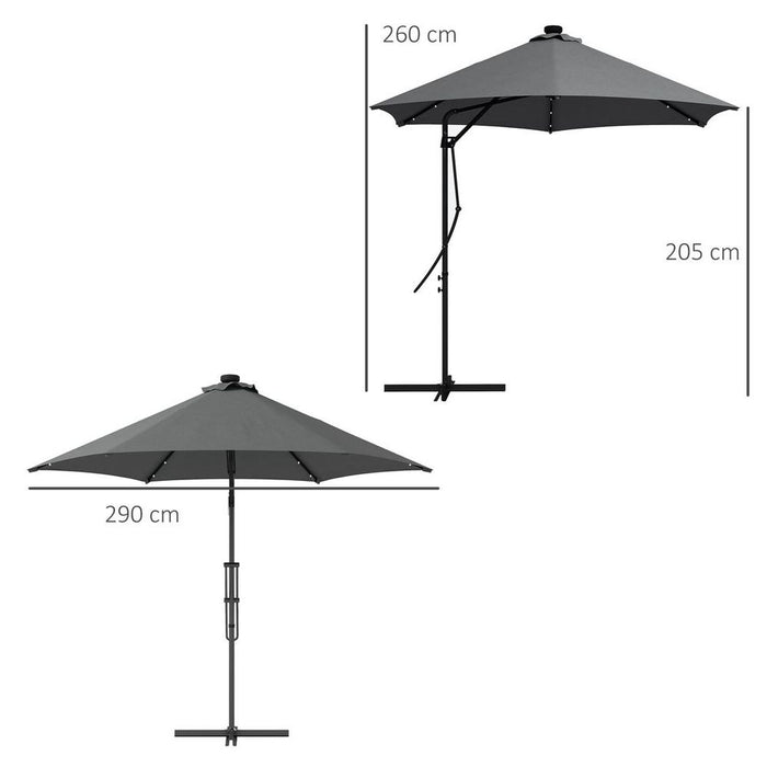 Outsunny 3m Cantilever Garden Parasol Umbrella W/ Solar LED & Cover, Grey