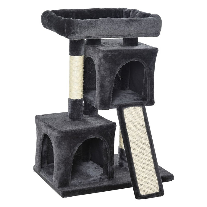 Premium Cat Rest & Play Tree - 2 House Perch Scratching Post - High-Quality, Durable - Black Pawhut