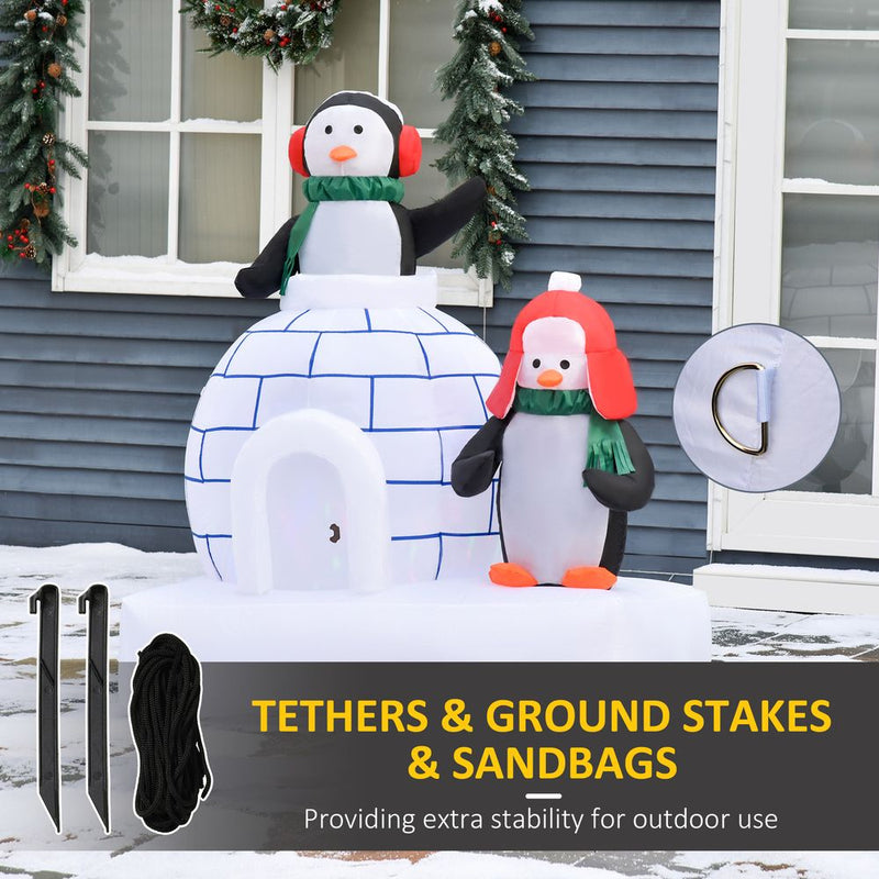 5ft Christmas Inflatable Penguins Wearing a Scarf with Ice House In & outdoors