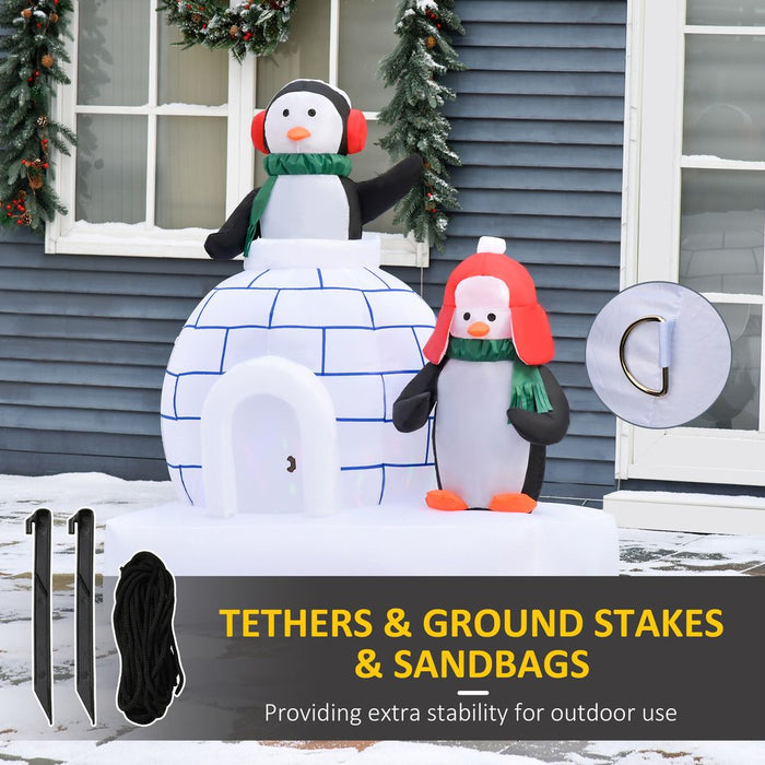 5ft Christmas Inflatable Penguins Wearing a Scarf with Ice House In & outdoors