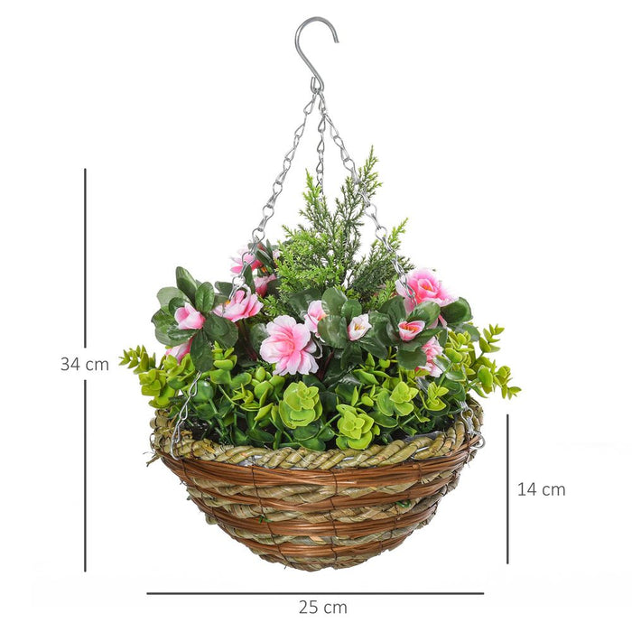 Pack of 2 Artificial Lisianthus Flowers Hanging Planter with Basket