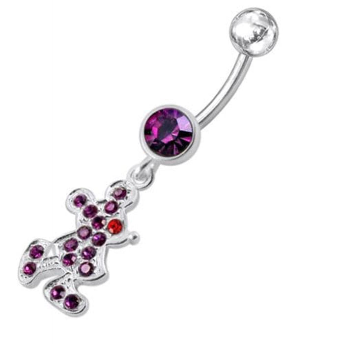 Fancy CZ Jeweled Silver Doll Dangling Belly Navel Ring