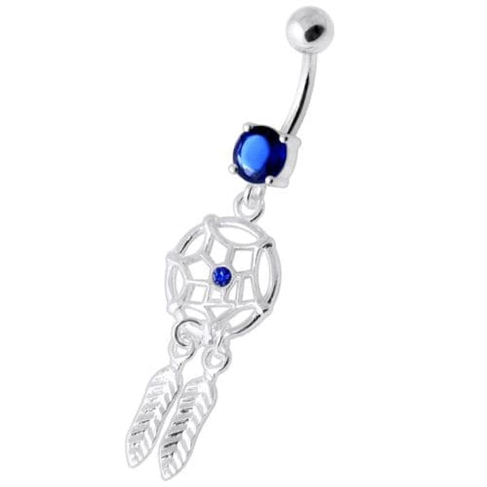 Jeweled Dream Catcher Silver Navel Ring