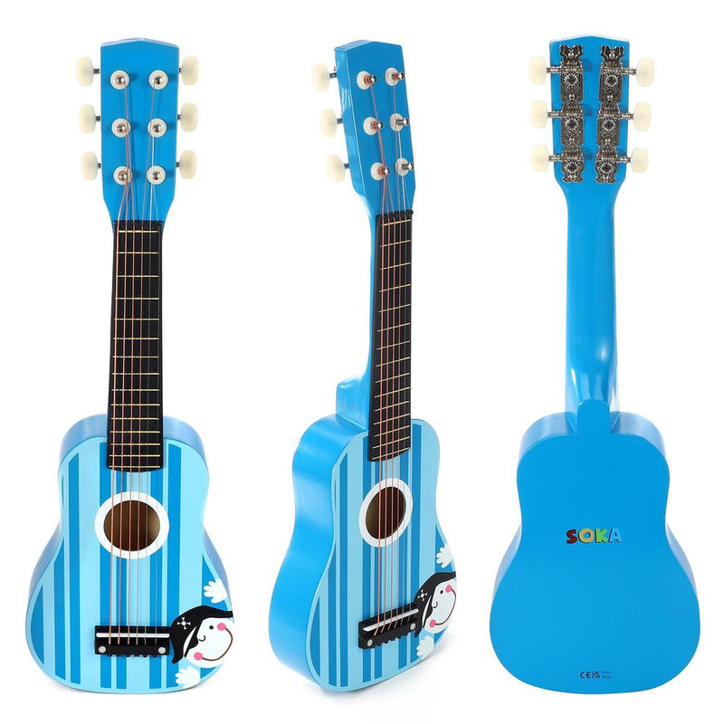 Authentic SOKA Wooden Stripe Blue Pirate Guitar | High-Quality Childrens Musical Instrument