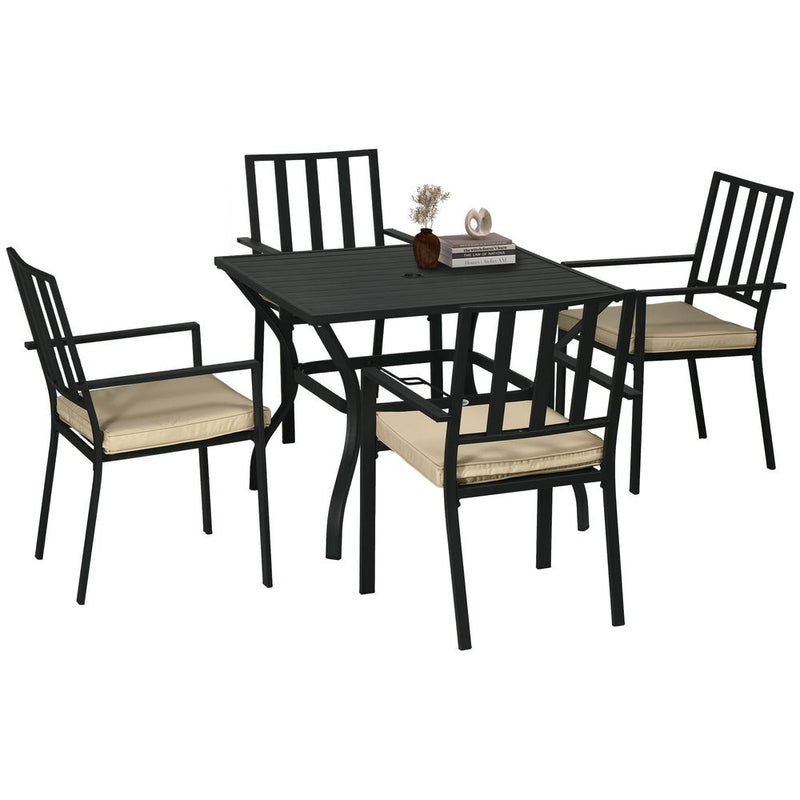 Outsunny Garden Dining Set: 4 Stackable Chairs, Metal Table. High-Quality, Stylish & Space-Saving Design!
