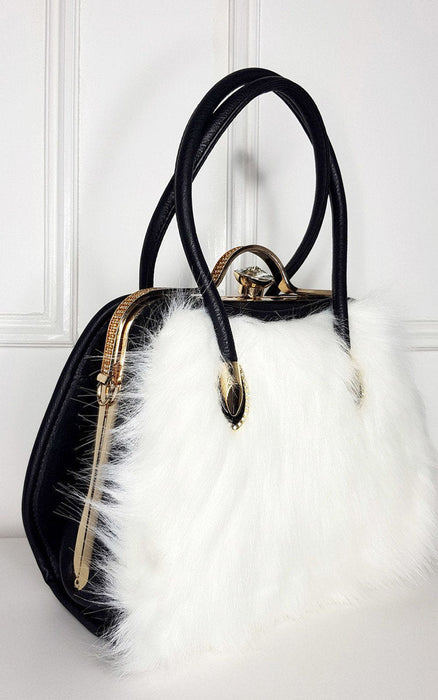 Faux Fur Handbag - Stylish & Luxurious - Perfect for Every Occasion - High Quality Materials - Black/White - Approx 10'' x 12''