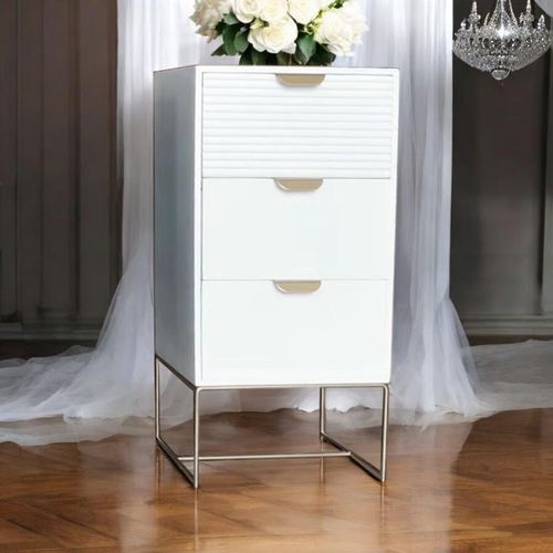 64CM WHITE WOODEN 3 DRAWER BEDSIDE TABLE