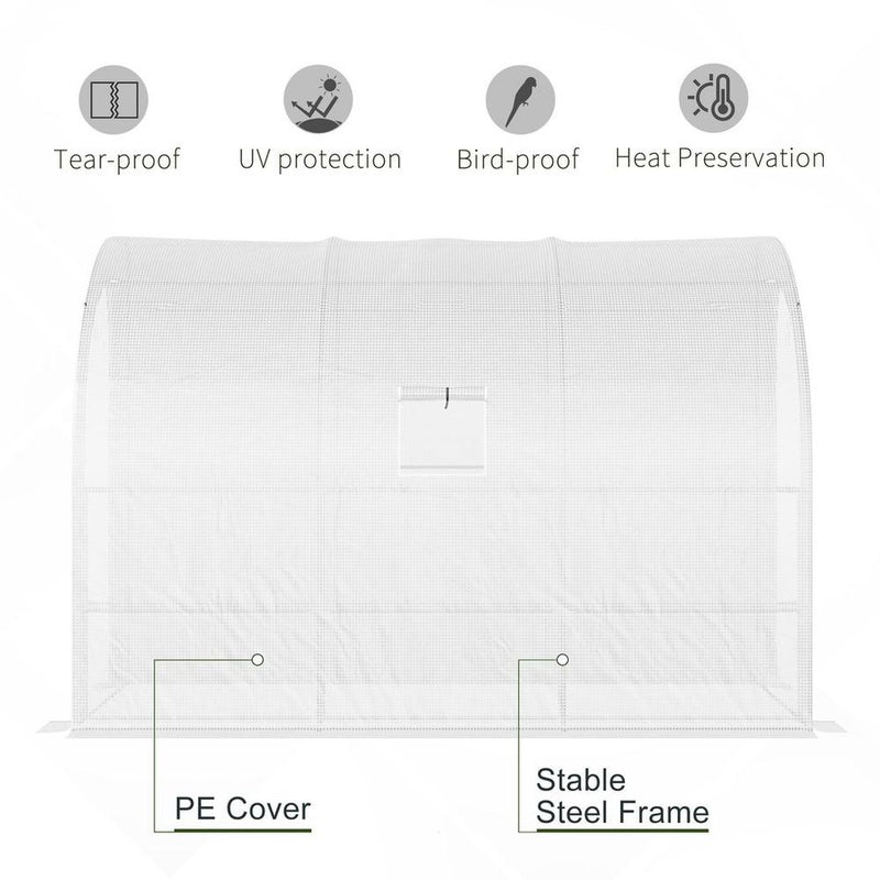 Premium 6-Tier Greenhouse - Ideal for Home Gardening - Weatherproof PE Cover - Ventilated Windows - White