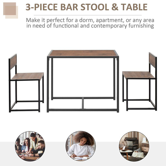 Stylish Steel Frame 2-Seater Bar Set - Durable & Functional - Ideal for Kitchen & Home - Wood Tone