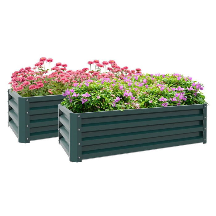 Outsunny Steel Planter Box Set, 2-Pack, Green - Durable & Easy to Grow!