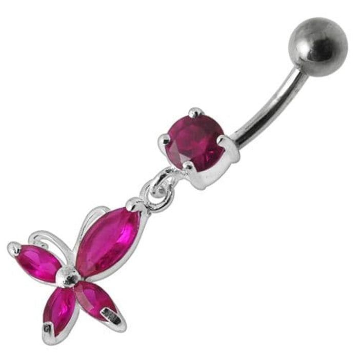 Fancy Jeweled Flower Dangling Body Jewelry Belly Ring