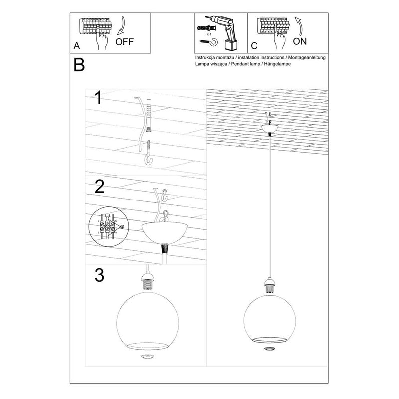 Pendant Lamp: Steel & Glass, Minimalistic Design, E27 - High Quality