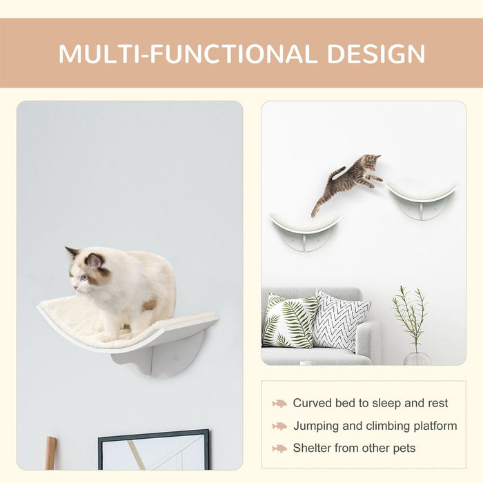 PawHut Wood Cat Shelves Wall-Mounted Shelter Curved Kitten Bed Cat Perch Climber Cat Furniture 41 x 28 x 21cm White