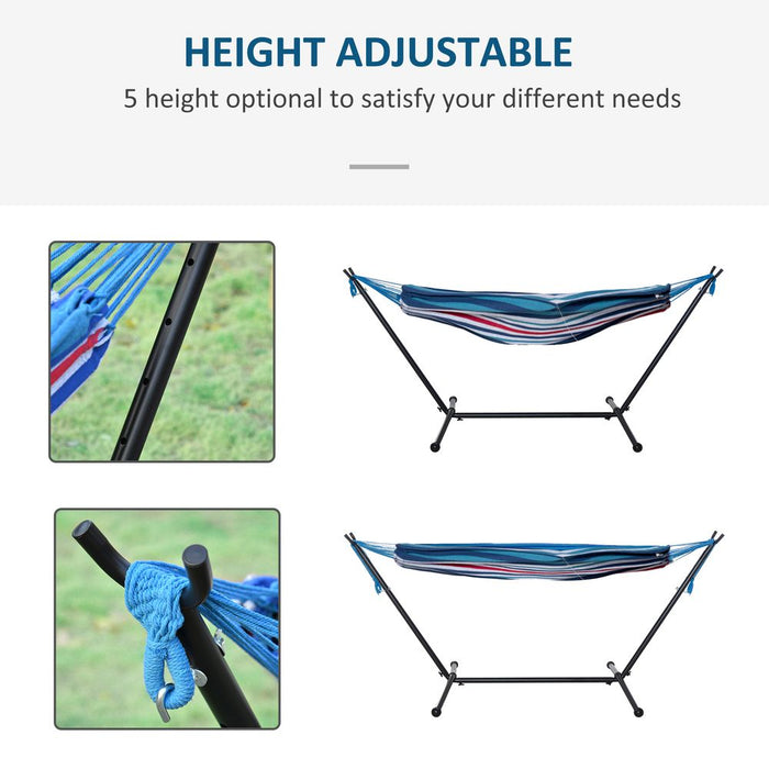 Premium 294x117cm Hammock w/ Metal Stand & Portable Carrying Bag. 120kg Capacity. White Stripe Design.