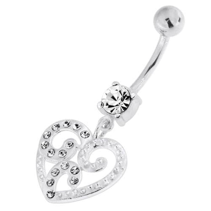 Jeweled Floral Heart 925 Sterling Silver Navel Belly Piercing