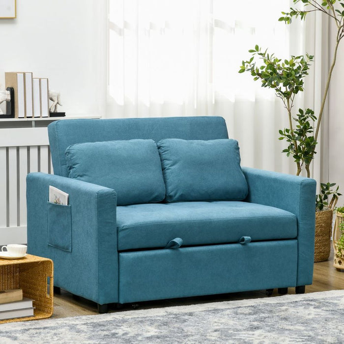 Premium HOMCOM 2 Seater Sofa Bed Settee - Blue, Convertible, Cushions, Pockets