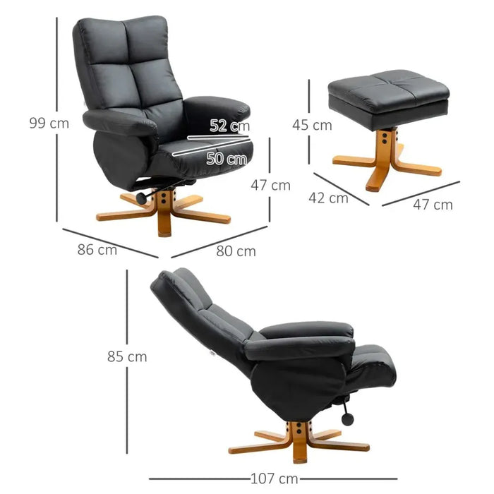 Faux Leather Recliner Chair with Ottoman Footrest Storage Space Black