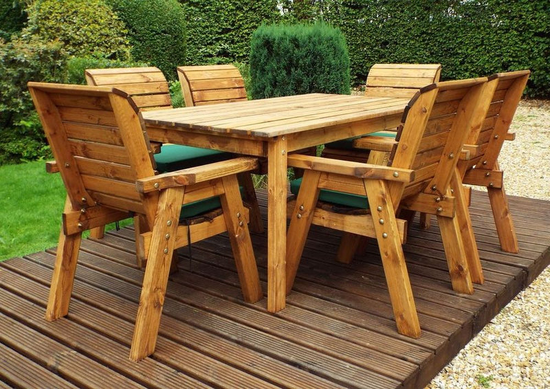 Solid Wood Outdoor Dining Set - 6 Seater Rectangular Table & Chairs, Weather-resistant, FSC Wood, 10 Year Guarantee