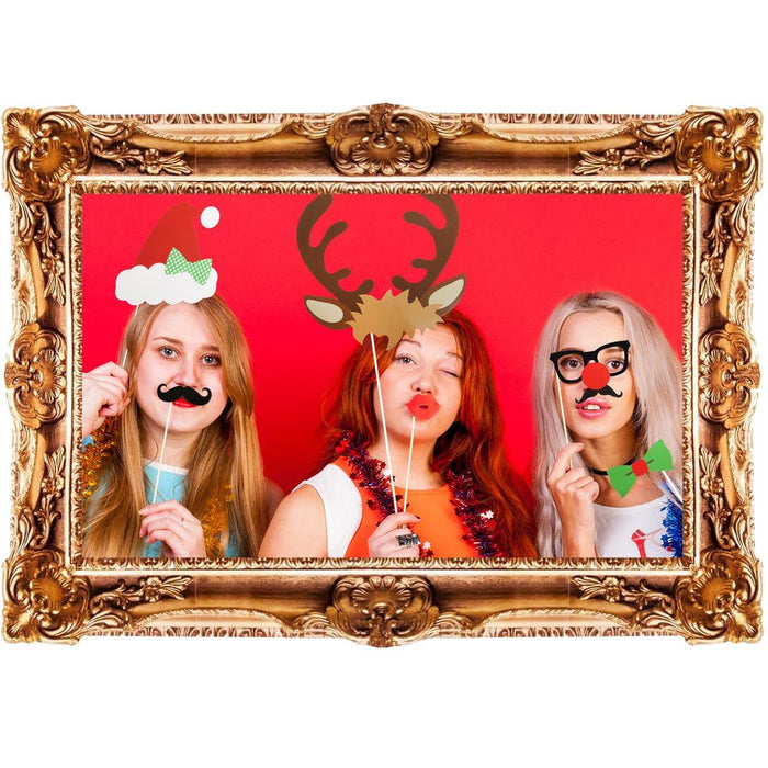 25pc Christmas Fun Photo booth Selfie Frame & Props for Memorable Festive Snaps