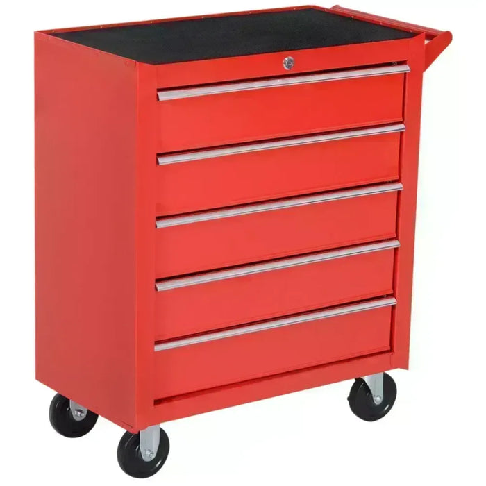 Premium Red 5-Drawer Roller Tool Cabinet - High-Quality Storage Box, Ideal for Garage and Workshop, with Wheels and Casters