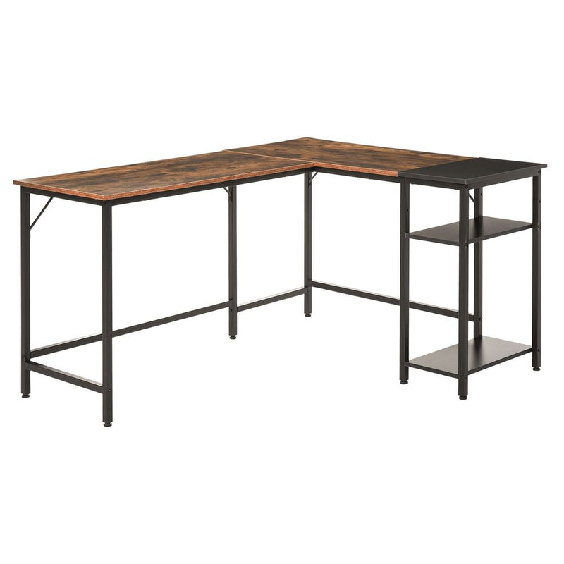 HOMCOM L-Shaped Computer Desk Industrial Corner Writing Desk with Adjustable Storage Shelf Space-Saving Home Office Workstation 150 x 120 x 75 cm Rustic Brown